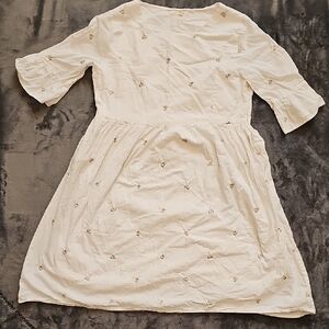 Tea n Rose Cream Casual Sundress with Bishop Sleeves